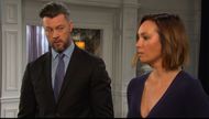 EJ (Dan Feuerriegel) instructed Gwen (Emily O'Brien) to cozy up to a foe on Days of our Lives. \Image: Peacock
